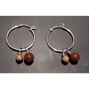 Sterling Interchangeable Hoop Earring Set w/Carnelian & Jasper Drops